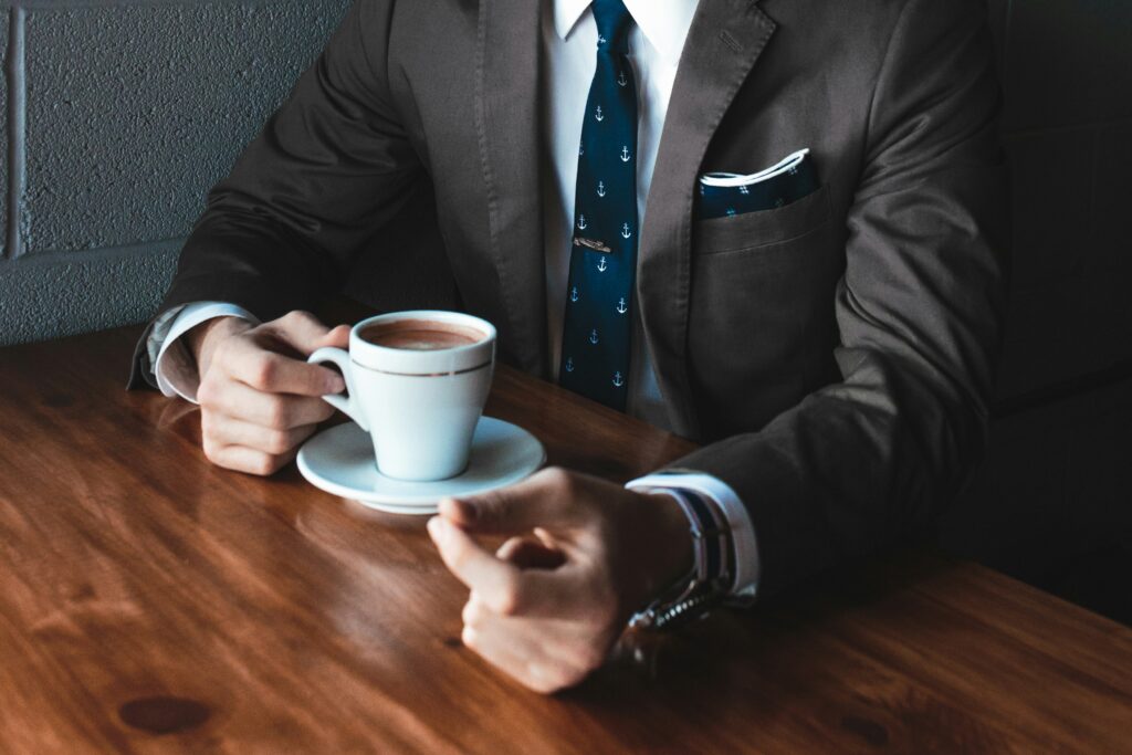 Solicitor taking a coffee break at their office desk